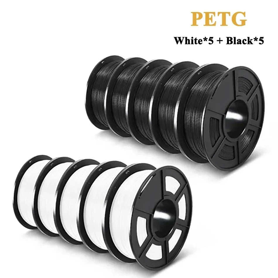 SUNLU 10KG 3D Printer Filament Set – 1.75mm PLA, PETG, PLA+ & Clear, 10 Rolls x 1KG Neatly Wound for 3D Printers & 3D Pens