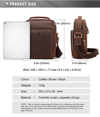 HUMERPAUL Genuine Leather Men's Shoulder Bag – Vintage Crossbody, Large Capacity Messenger Tote for Travel