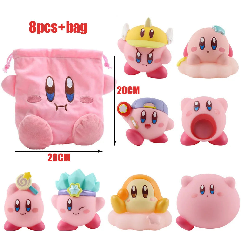 Star Kirby Action Figures — Cute PVC Toys with Cartoon Drawstring Storage Bag, Pocket-Sized Action Figures