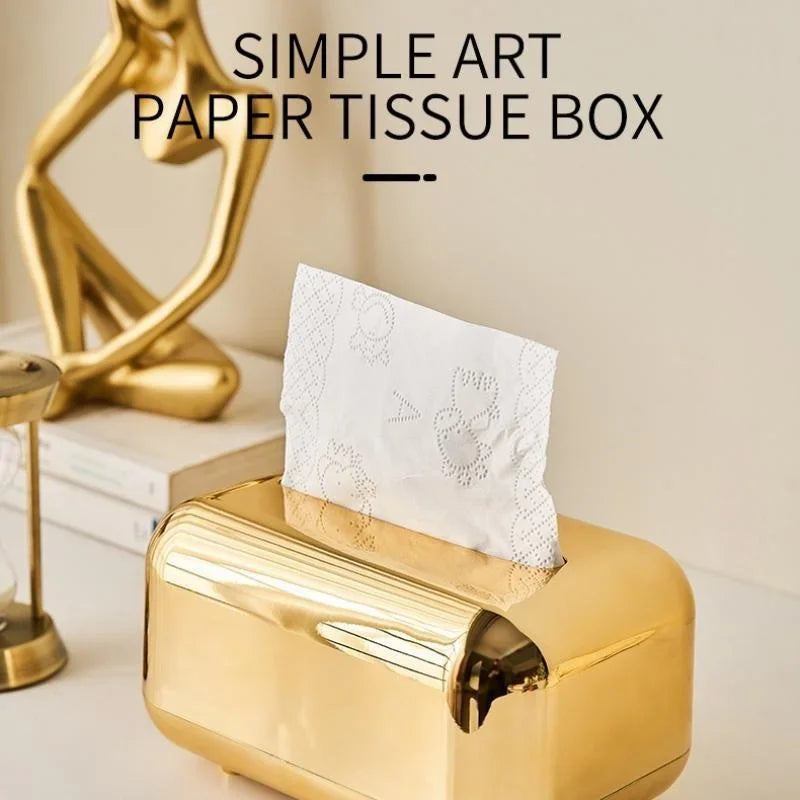 Luxury Golden Tissue Box – Desktop Napkin Holder & Paper Organizer for Home, Kitchen & Office