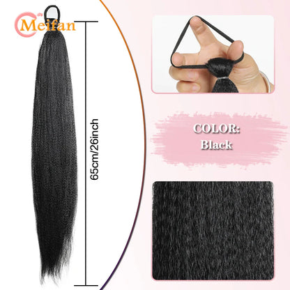 MEIFAN Synthetic Color Braid Ponytail Extension – Red, Green, Blue, Pink, Straight Hair Wrap Around with Elastic Tie