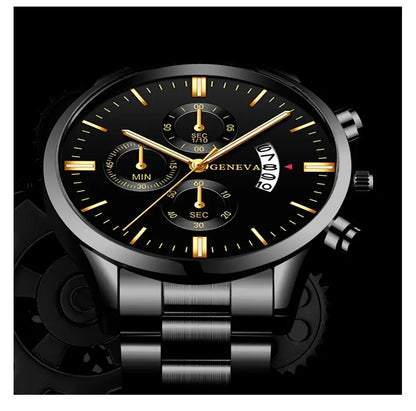 Fashion Men's Stainless Steel Watch – Luxury Quartz Wristwatch with Calendar for Business & Everyday Wear