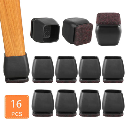 16PCS Silicone Chair Leg Pads — Non-Slip Felt Furniture Floor Protectors for Noise Reduction & Scratch Prevention