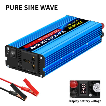 Pure Sine Wave Power Inverter 1000W–4000W – DC 12V/24V to AC 220V 50Hz Converter with Universal Socket Charger Adapter