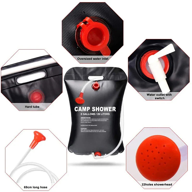 20L Foldable Solar Shower Bag: Compact Heated Water Bag for Outdoor Bathing - Camping Sun Shower with Scrubbing Pool Accessories