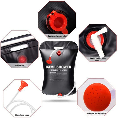 20L Foldable Solar Shower Bag: Compact Heated Water Bag for Outdoor Bathing - Camping Sun Shower with Scrubbing Pool Accessories