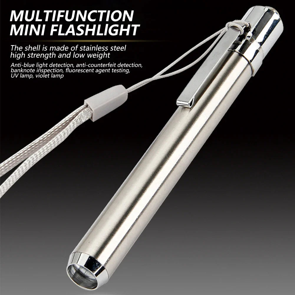 Portable LED Stainless Steel UV Flashlight: 395/365nm Ultra Violet Mini Light - AAA Battery Powered for Marker Checker Detection