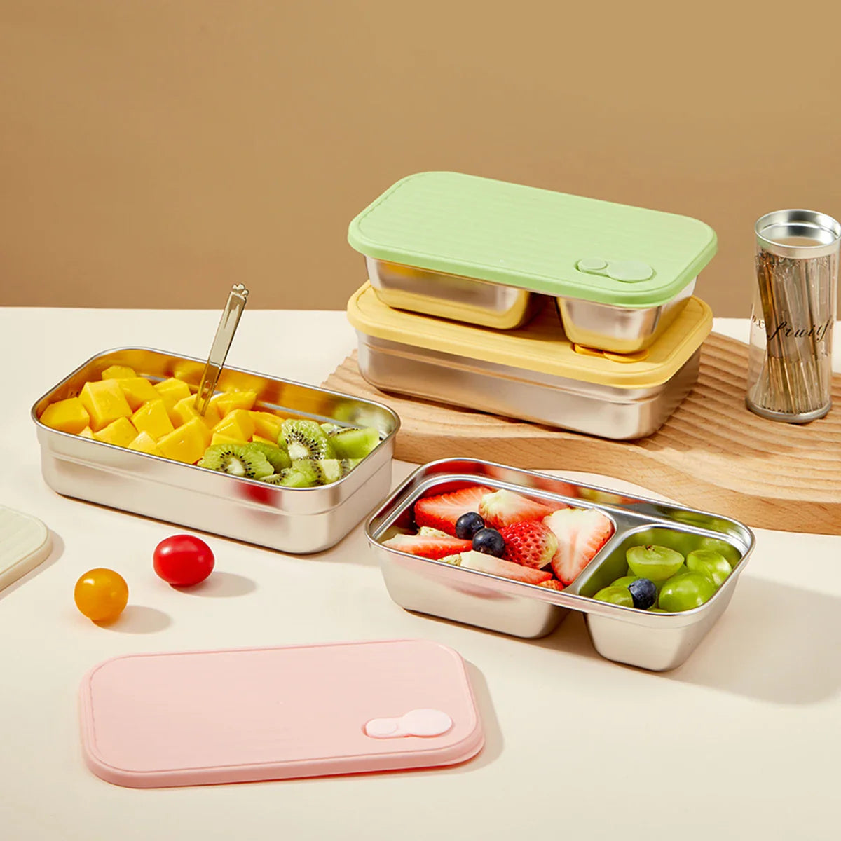 WORTHBUY 304 Stainless Steel Lunch Box with Lid — Portable Leak-Proof Stackable Bento Box for Fruit, Salad, and Food Storage, Ideal for Students