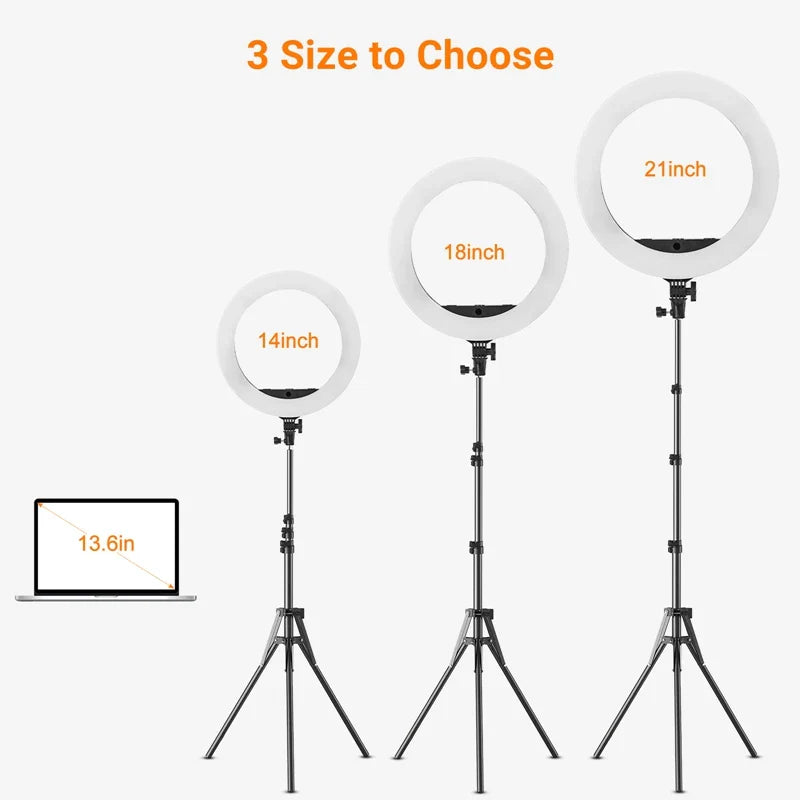 18-Inch Ring Light with Tripod Stand - 55W, 3000-5800K, CRI 90 for Vlog, Video Shooting, Makeup & Selfie