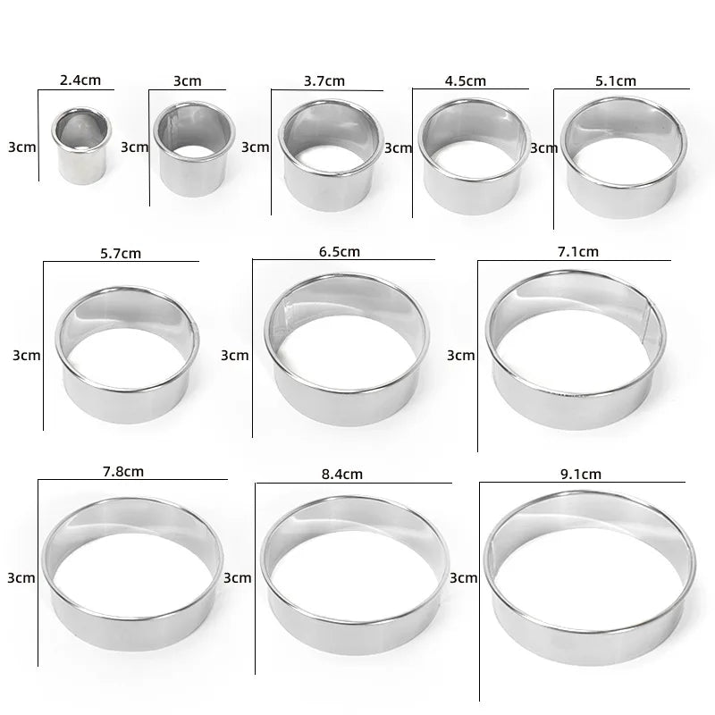 11pcs Round Stainless Steel Biscuit & Dough Cutter Set – Dumpling Skin, Cookie & Pastry Molds for Baking