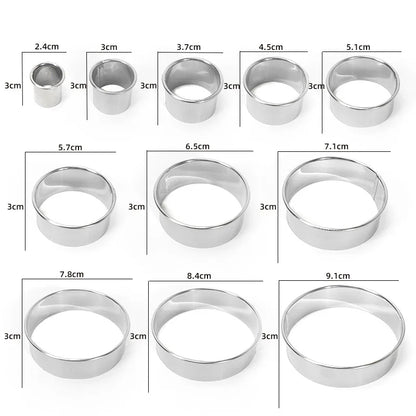 11pcs Round Stainless Steel Biscuit & Dough Cutter Set – Dumpling Skin, Cookie & Pastry Molds for Baking