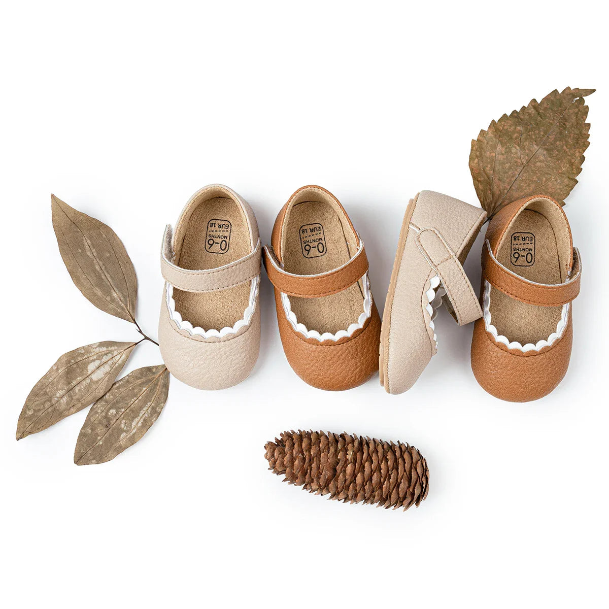Meckior Baby Boys & Girls Shoes - Infant Leather with Rubber Sole, Anti-Slip Toddler First Walkers, Newborn Princess Crib Shoes