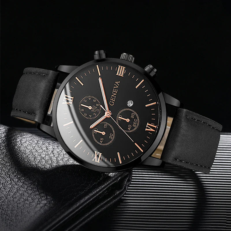 Men's Casual Watch – Leather Band Analog Quartz with Calendar Function