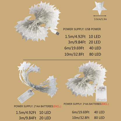 LED Star Fairy Lights - Outdoor String Garland Lights for Party, Wedding, Garden & Christmas Decor