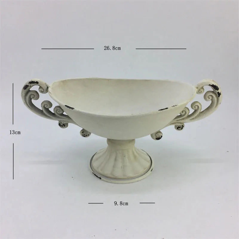 Old Goblet Antique Flower Vase – White Retro European Iron Table Arrangement Container with Handles