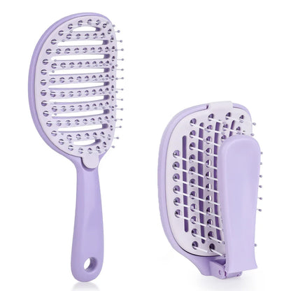 Self Cleaning Foldable Hair Brush with Anti-Static Massage Comb for Women and Home Salon Use