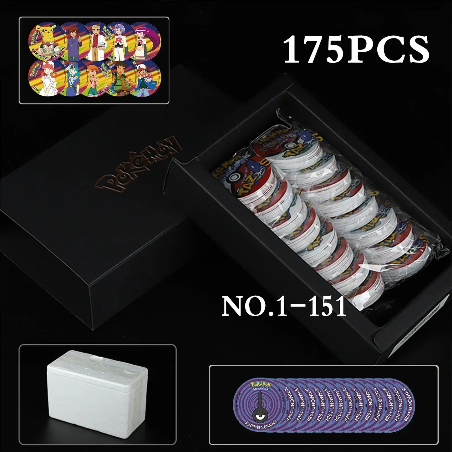 100/160pcs Pokemon Tazos – 1st & 2nd Generation 3D Round and Square Collector Cards, Album Trainer Pogs for Cheetos Chipitaps