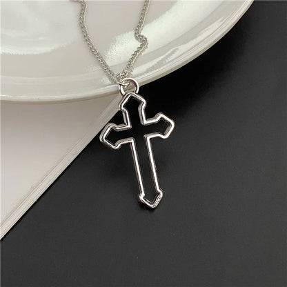 Punk Gothic Big Cross Pendant Necklace – Irregular Clavicle Chain Aesthetic Jewelry for Women & Men