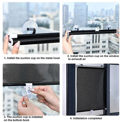 Universal Roller Blinds: Suction Cup Sunshade Blackout Curtain for Car, Bedroom, Kitchen, Office Window - Nail-Free Sun-Shading Curtains