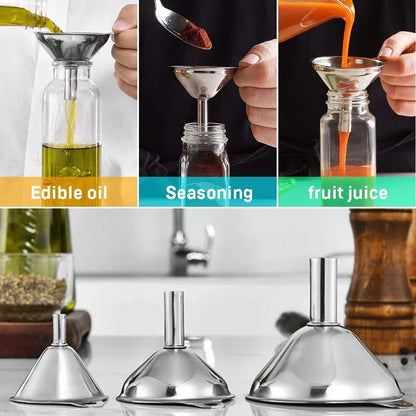 Stainless Steel Kitchen Funnel Set - Food-Grade Metal Funnels for Bottles, Spices & Oils