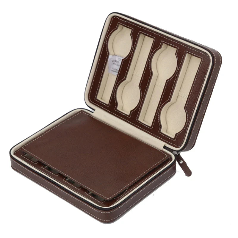 Portable Watch Storage Box Organizer - 6/10/12 Grid Zipper Display Case for Watches & Accessories