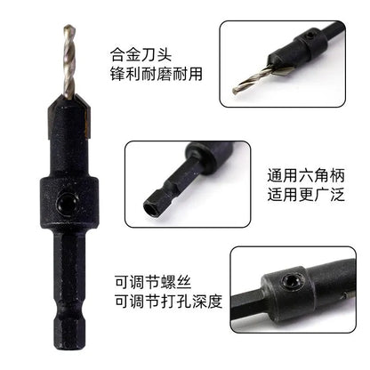 5PCS Woodworking Countersunk Head Drill Set with Hexagonal Handle - Chamfering Fried Dough Twist Drill