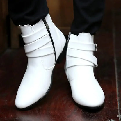 Men’s Designer British Chelsea Boots – High-Top Buckle Strap Motorcycle & Formal Shoes