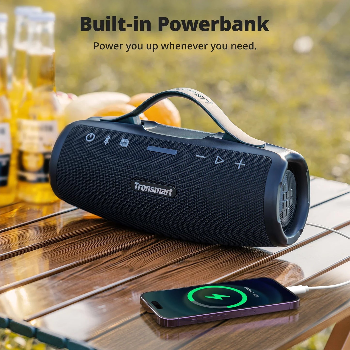 Tronsmart Mirtune S100 50W Bluetooth Speaker – IPX7 Waterproof, APP Control, Built-in Powerbank & Retractable Handle