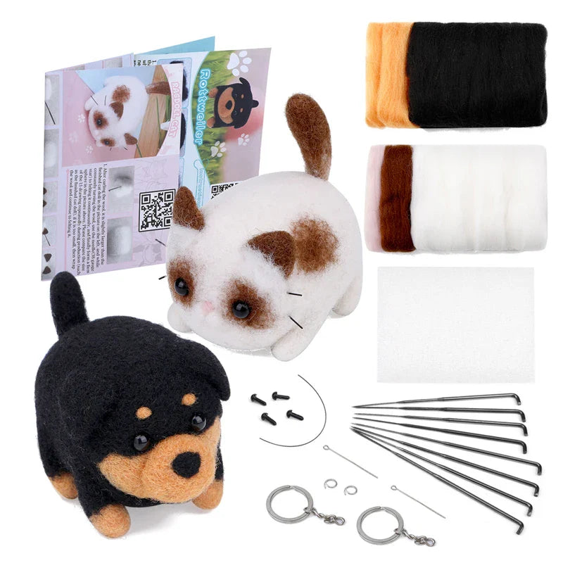 Animals DIY Needle Felting Set – Handcraft Project Kit for Beginners with Foam Mat & Tools