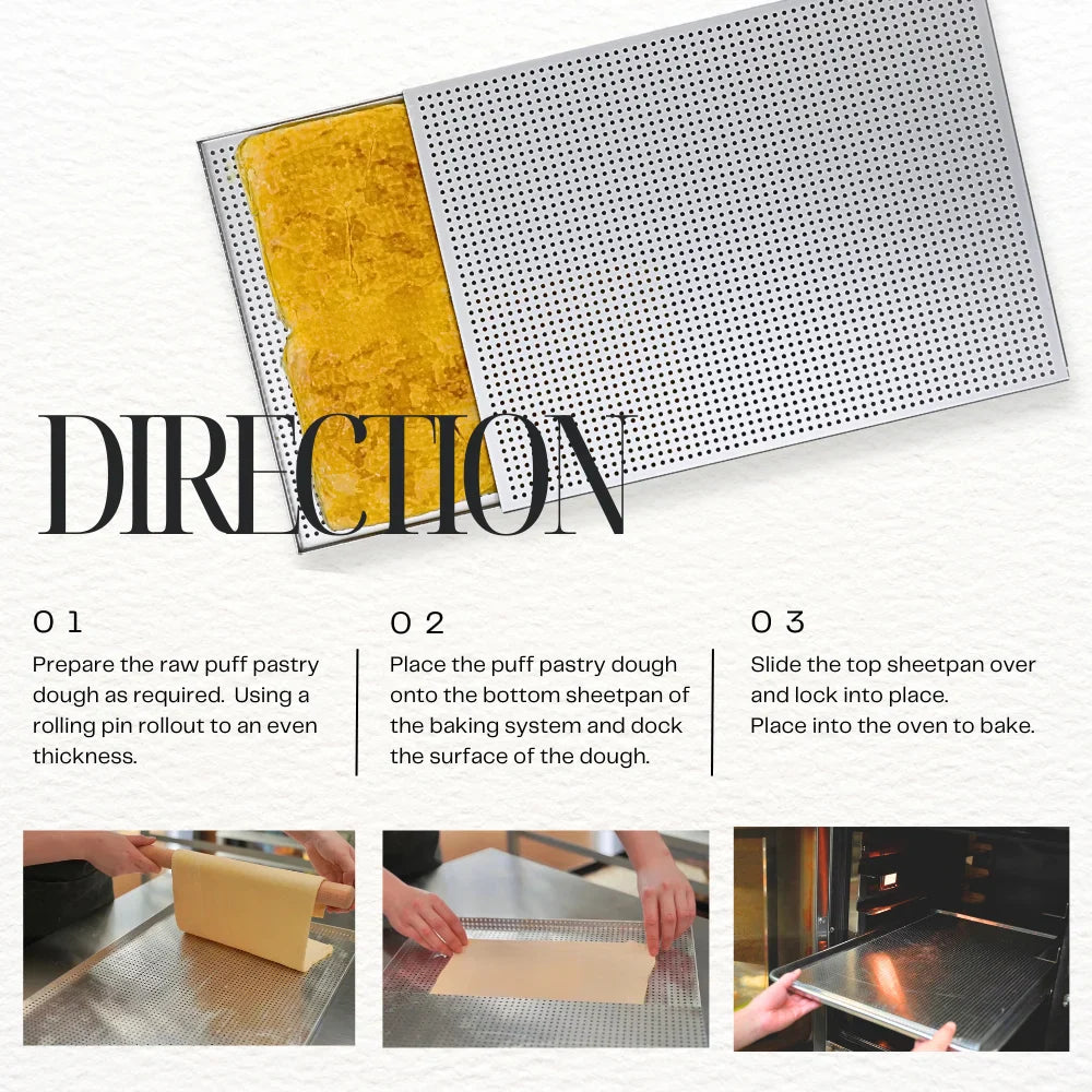 Puff Pastry Baking Tray – Rectangular Perforated Mille Feuille Pan for Oven & Bread
