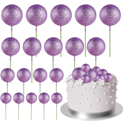 20Pcs Colorful Cake Topper Balls – Gold, Silver & Pastel DIY Cake Decorations for Birthday, Wedding & Party Supplies