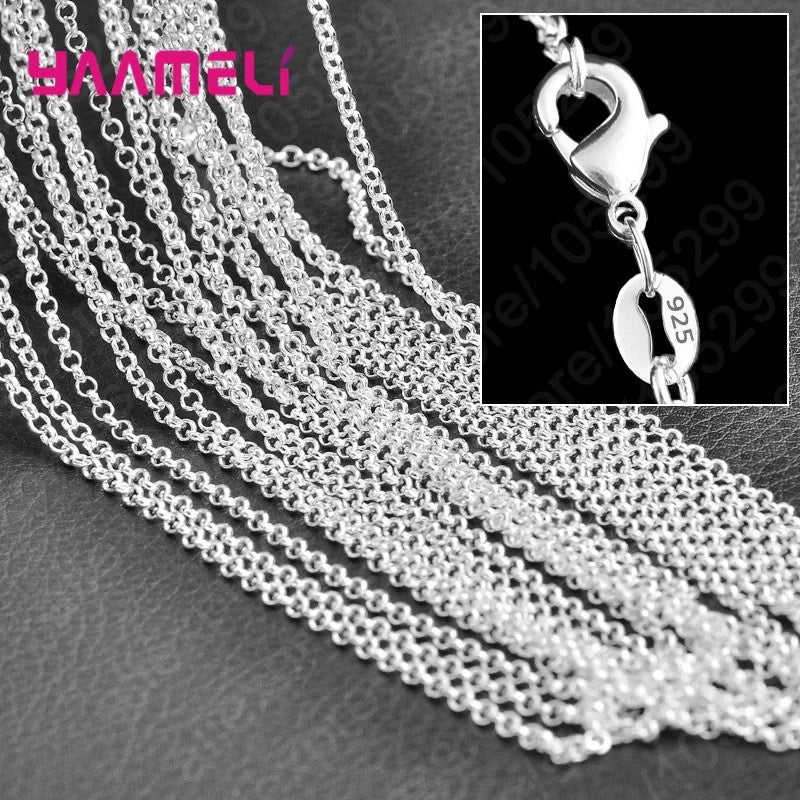 10PCS 925 Sterling Silver Charm Link Chain Necklaces – Smooth Lobster Clasp Jewelry, 16-30 Inch Adjustable
