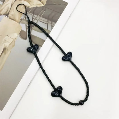 Black Heart Phone Charm Strap – Acrylic Beaded Y2K Cell Phone Lanyard Wristlet Chain Jewelry Accessory
