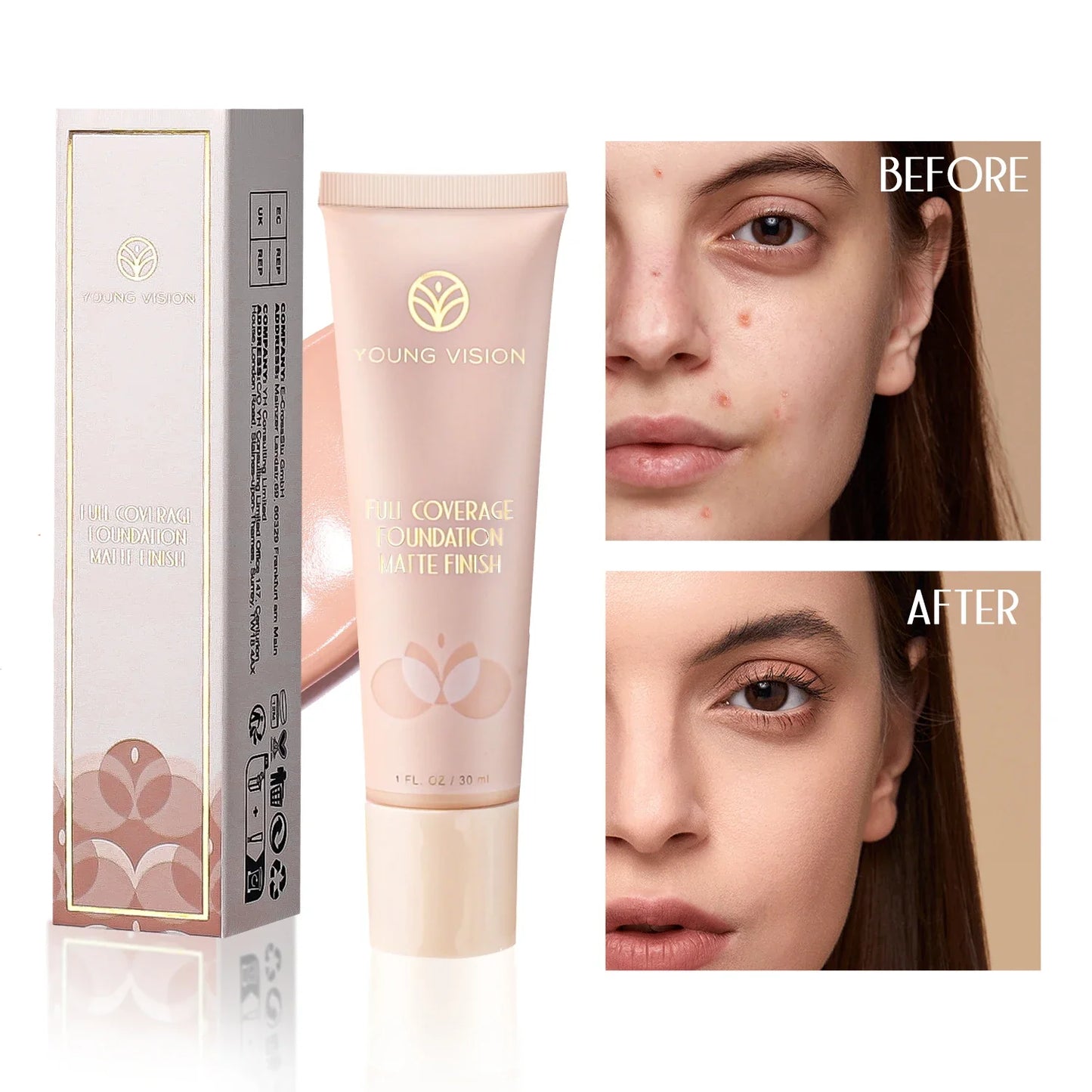 30ml Matte Liquid Foundation Cream – Long-Wear, Oil-Control, Full Coverage Waterproof Concealer for Wheat Tone Makeup