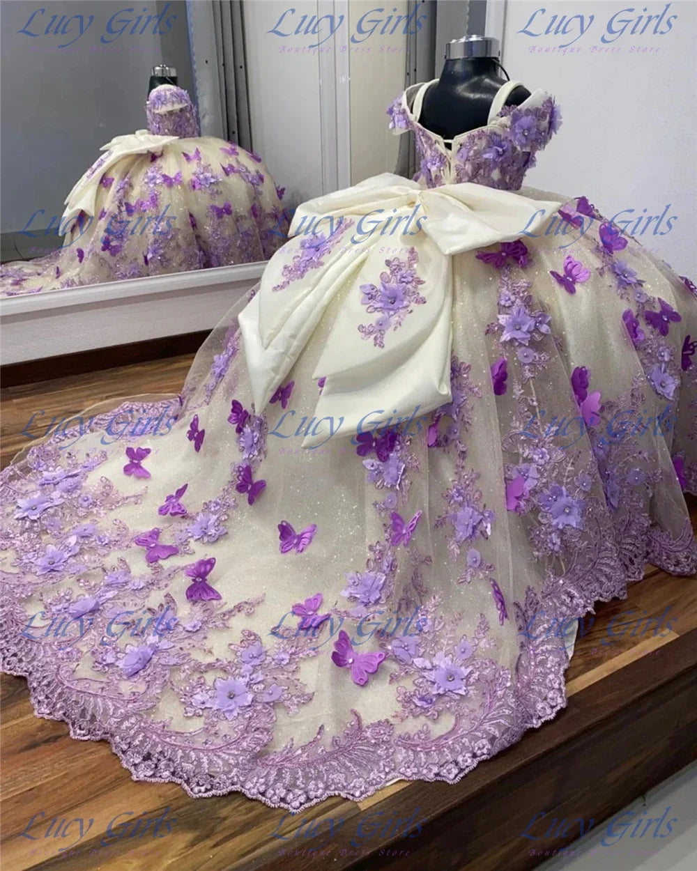 Pink Flower Girl Dress - Fluffy Tulle Butterfly Applique Gown for Weddings & Parties