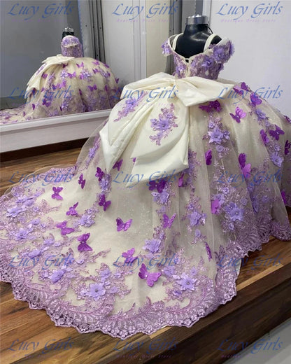 Pink Flower Girl Dress - Fluffy Tulle Butterfly Applique Gown for Weddings & Parties