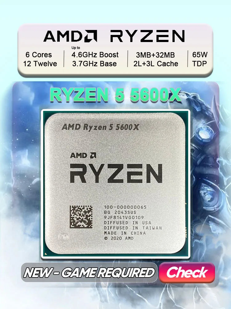 AMD Ryzen 5 5600X CPU - 6-Core, 12-Thread, 3.7GHz, 32MB L3 Cache, 7NM, 65W TDP, Socket AM4