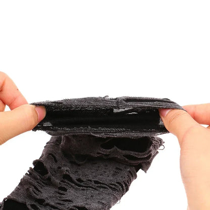 Gothic Fingerless Ripped Gloves - Black Slit Halloween Cosplay Gloves for Adults