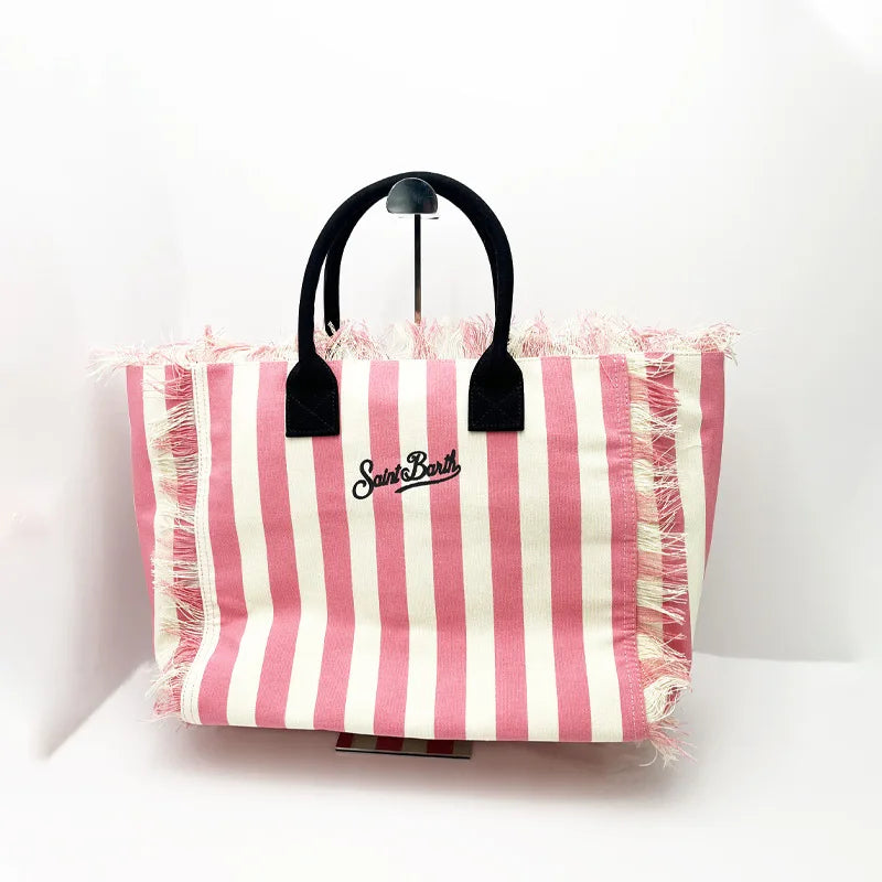 SAINT BARTH Autumn Winter Plush Towel Bag – Women’s Large Capacity Striped Casual Handbag with Tassel