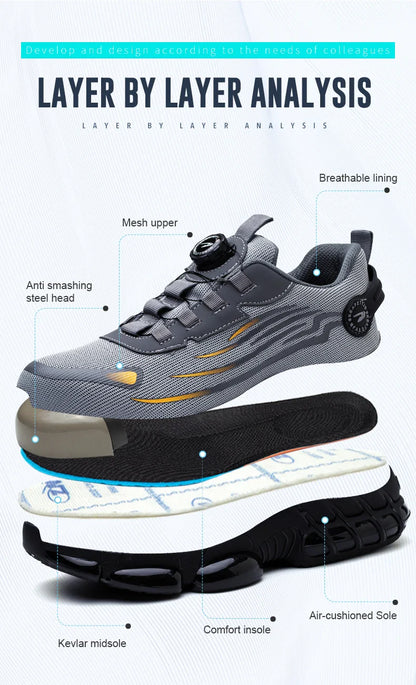 Rotating Button Men’s Safety Shoes – Anti-Smash & Anti-Puncture Work Boots, Fashion Sport Protective Footwear