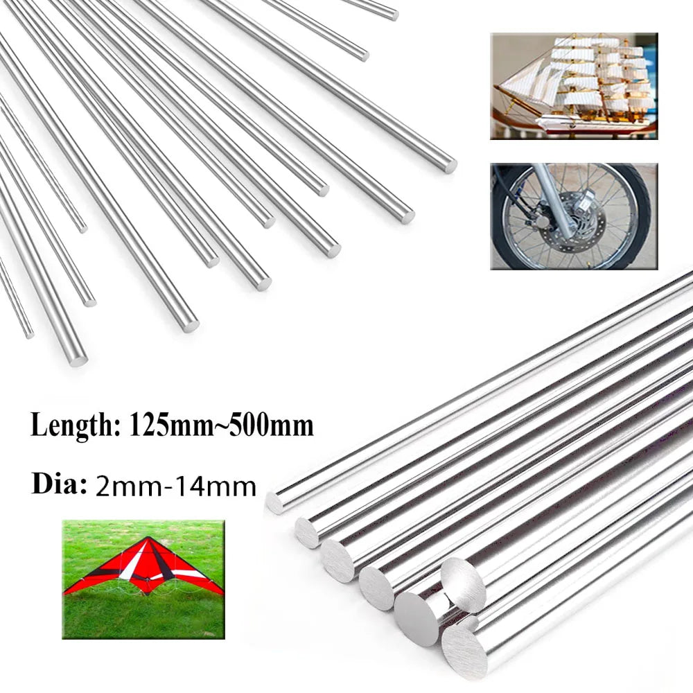 304 Stainless Steel Round Rod - Metric Linear Shaft 0.8mm–14mm Diameter, 125mm–500mm Length
