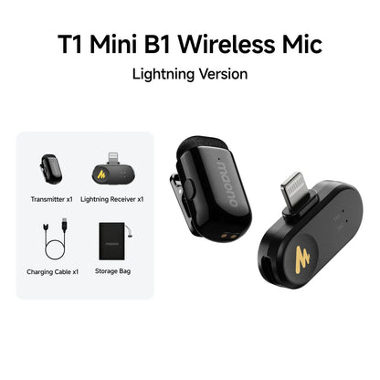 MAONO T1 Mini Wireless Lapel Microphone – Noise-Canceling Clip-On Mic for iPhone, Android, Tablet & PC Recording