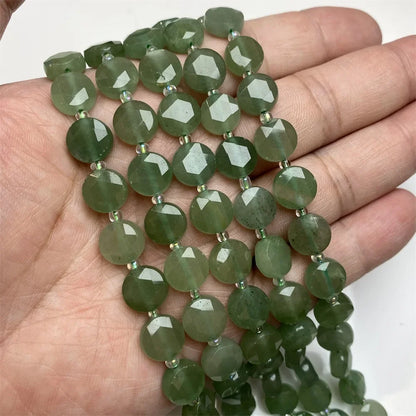 10mm Natural Gemstone Beads - Flat Round Faceted Crystal Jade Loose Beads for DIY Necklace & Bracelet Jewelry Making