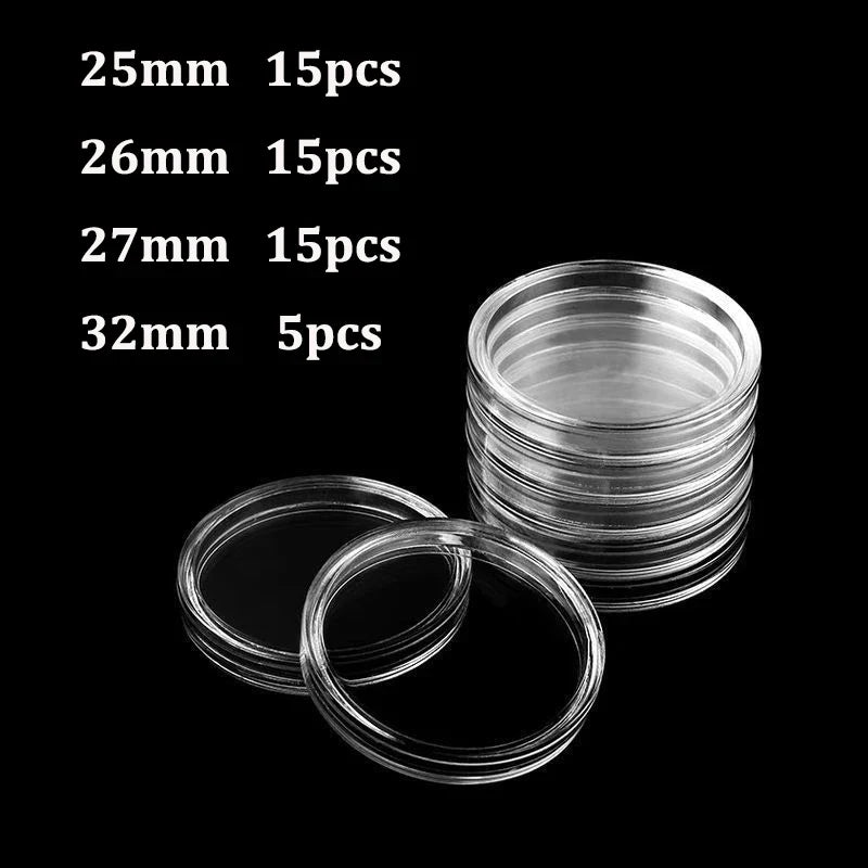 Coin Capsules Storage Box - Clear Plastic Holders for 21/23/25/30/32/38/40/45mm Coins