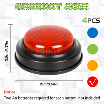 4-Piece Game Buzzer Set — Quick Answer Buttons with Lights for Kids, Students, Classroom Debates & Quiz Competitions