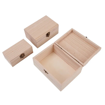 Wooden Jewelry Storage Box with Lid — Square Hinged Craft Box for DIY, Home Decor, and Mother's Day Gift