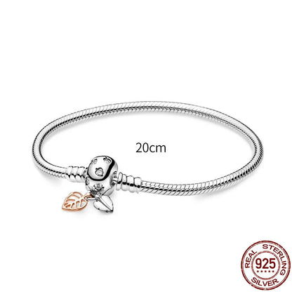 New 925 Sterling Silver Snake Chain Charm Bracelet – Fits Original 925 Pendant Charms & Beads, Heart Bracelet Jewelry for Women