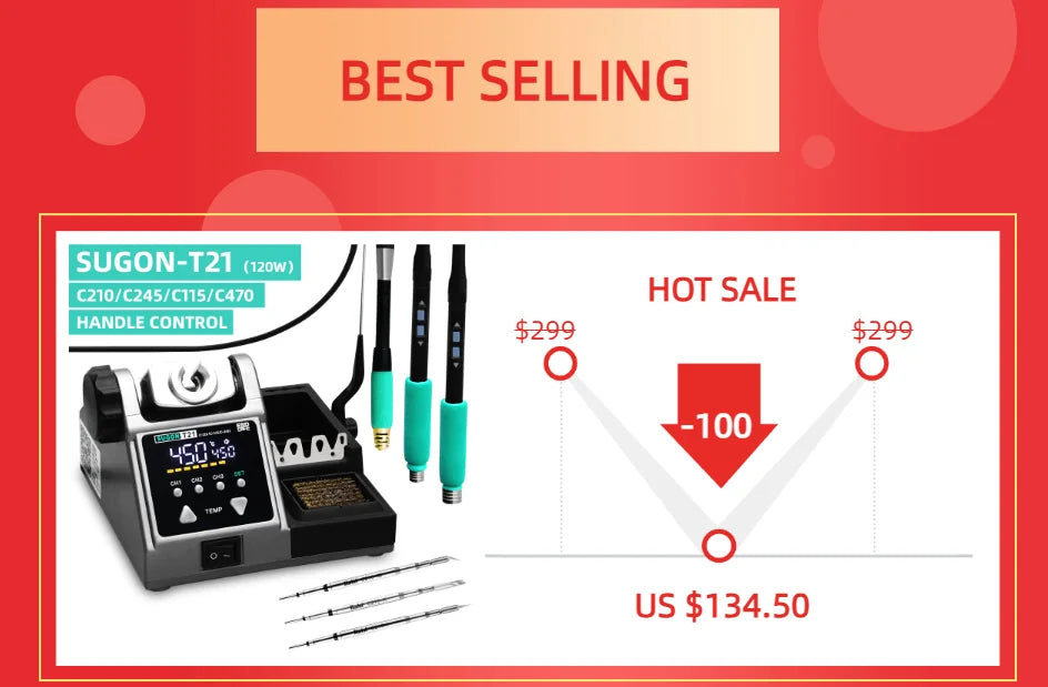 SUGON 8630Pro 1300W Hot Air Gun - Digital Display BGA Rework Station with Curved Nozzle for Welding & Desoldering Repair