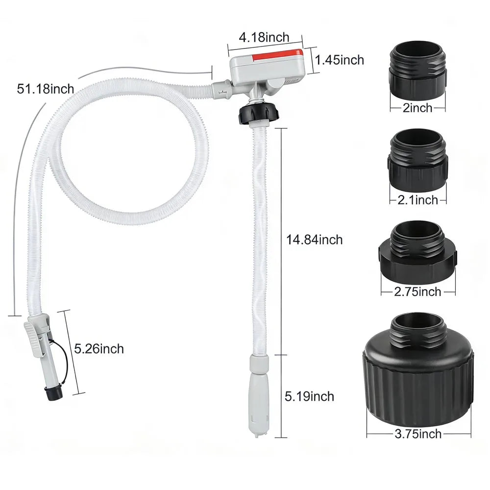 Battery-Powered Fuel Transfer Pump – 3.2GPM Portable Liquid Pump with Auto-Stop Sensor, 51" Hose & 4 Tank Adapters