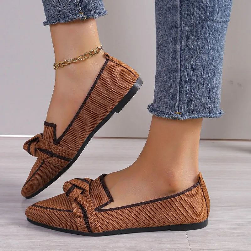 Women's Luxury Loafers – Pointed Toe Ballet Flats, Slip-On Casual Shoes with Low Heel and Butterfly Design
